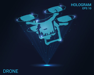 Wall Mural - Hologram drone. A holographic projection of the drone. Flickering energy flux of particles. Scientific transport design.