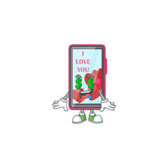 Sticker - Happy rich smartphone love with Money eye cartoon character style