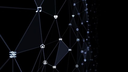 Poster - Communication network concept in cyberspace. IoT (Internet of Things). SaaS (Software as a service). 5G.