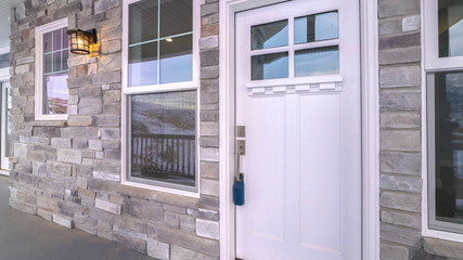 Wall Mural - Panorama frame White wooden front door with sash windows