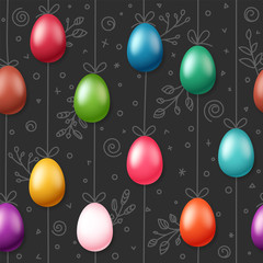 Poster - Easter eggs on rope. Holiday seamless magenta pattern