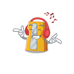 Canvas Print - Listening music pencil sharpener mascot cartoon character design