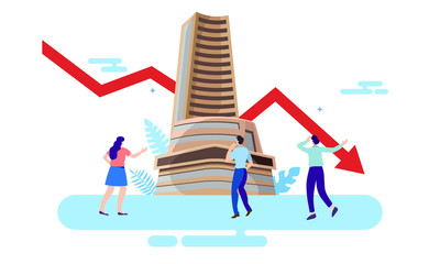 Wall Mural - bombay stock exchange fall with worried people vector