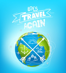 Poster - Lets travel again. Vector travel banner concept