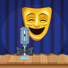 Wall Mural - comedy theater mask bow tie microphone stand up comedy show