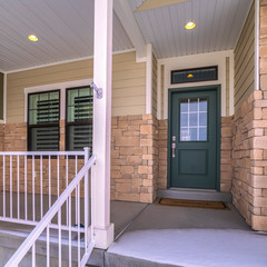 Wall Mural - Square frame Snow covered front steps and porch day light