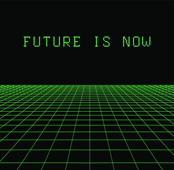 Aufkleber - Room or space in virtual reality with 3d perspective laser grid. Retrofuturistic vaporwave and retrowave style like in old 80s-90s acrade games.