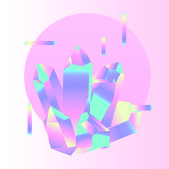 Poster - Magic opalescent crystal like in old arcade videogames of 80s. Retrofuturistic vaporwave style illustration.