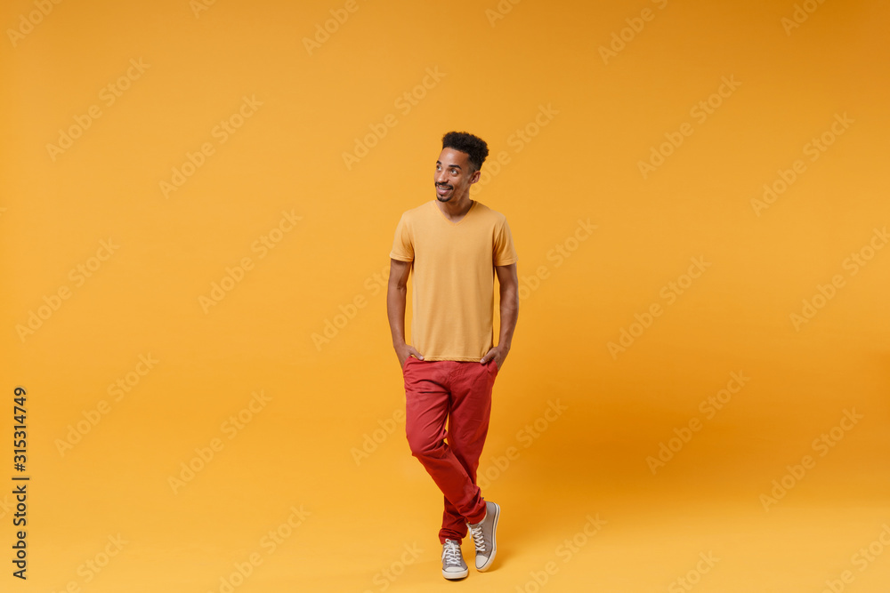 Smiling young african american guy in casual clothes posing isolated on ...