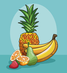 Sticker - fresh fruit pineapple orange pear banana strawberry food healthy