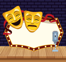 Theatrical Masks Microphone Billboard Stage Stand Up Comedy Show