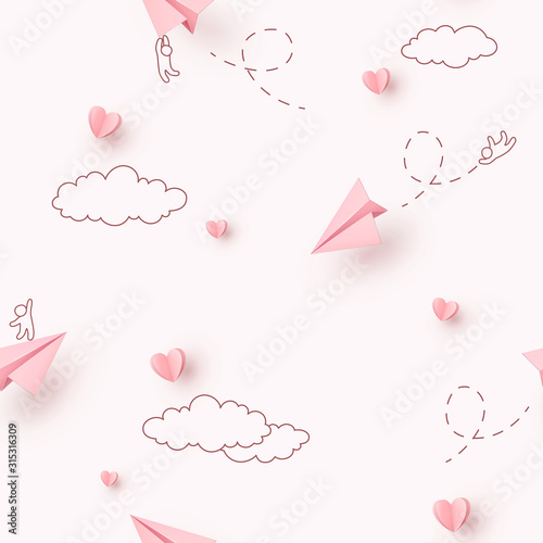hearts-and-planes-seamless-pattern-paper-flying-airplanes-on-pink-sky-background-vector-symbols-of-love-for-happy-mother-s-valentine-s-day-greeting-card-design