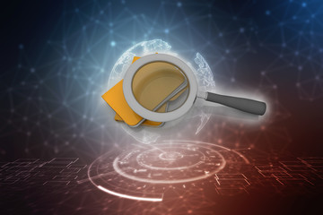 Poster - laptop folder and magnify glass 3d illustration