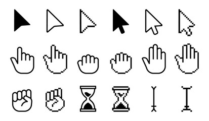 Poster - pointer cursor icons. computer web arrows mouse cursors and clicking line pointer cursor selecting. 