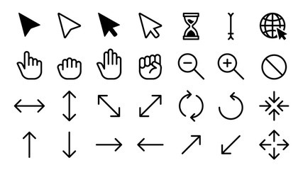 Poster - cursor icons. web internet scale arrow clicking computer pointer, hand mouse cursors. static and dyn