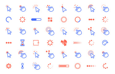 Poster - pointer click icon. web clicks pointer cursor, computer app interface static and dynamic loading cur