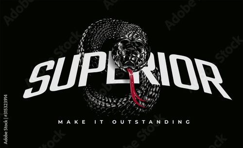 Fotografía superior slogan with black snake illustration on black background