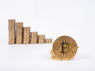 gold bitcoin on white background