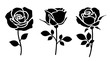  Set of decorative rose with leaves. Flower silhoutte. Vector illustration