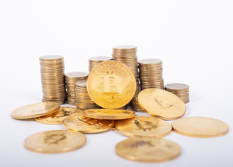 gold bitcoin on white background