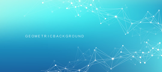 Aufkleber - Digits abstract background with connected line and dots, wave flow. Digital neural networks. Network and connection background for your presentation. Graphic polygonal background. Vector illustration.