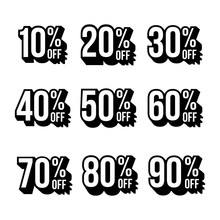 Set Of Sale Stickers With Percent Discount Offer Vector Design.