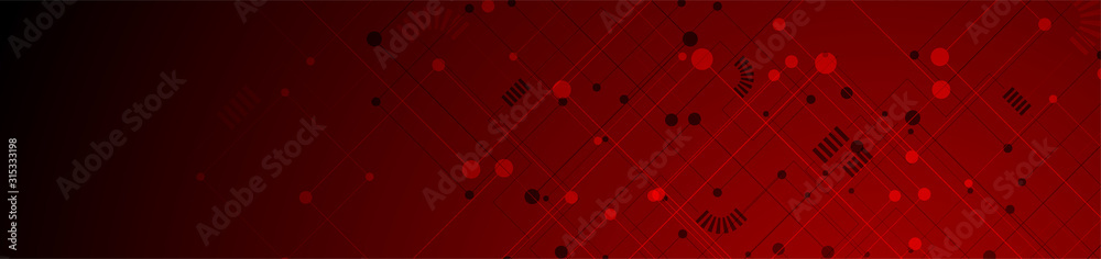 Abstract dark red tech circuit board lines drawing banner design. Futuristic computer chip background. Vector illustration - obrazy, fototapety, plakaty 