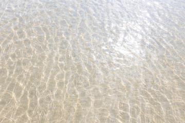 Texture pattern of blue ocean water and bright ripple water and surface transparent and sunlight In the morning. Background sea top view