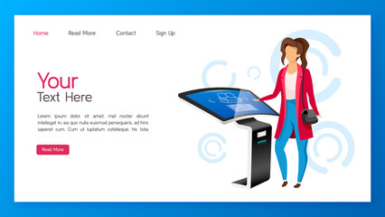 Poster - Product promotion kiosk landing page vector template. Interactive board website interface. Retail electronic equipment homepage layout. Commercial freestanding construction web banner