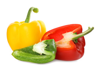 Different ripe bell peppers isolated on white