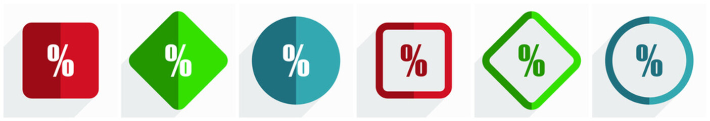 Poster - Percent icon set, flat design vector illustration in 6 options for webdesign and mobile applications in eps 10
