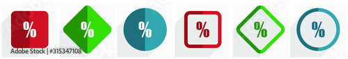 Photographie Percent icon set, flat design vector illustration in 6 options for webdesign and