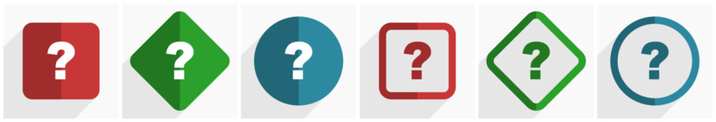 Fototapete - Question mark icon set, flat design vector illustration in 6 options for webdesign and mobile applications in eps 10