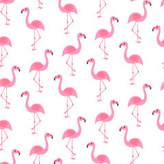 Aufkleber - Modern design seamless pattern with flamingos for fabric design. Tropical summer seamless pattern. Summer vacation. Vector tropical wallpaper. Flamingo in abstract style on white background.