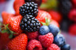 fresh berries close up - strawberries, blueberries, red berries, raspberry, black berries 