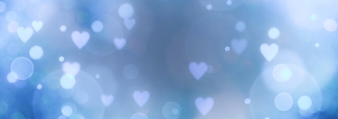 Wall Mural - abstract bokeh background banner with hearts - birthday, father's day, valentine's day panorama