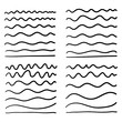 hand drawn Wave line and wavy zigzag pattern lines. Vector black underlines, smooth end squiggly horizontal curvy squiggles isolated