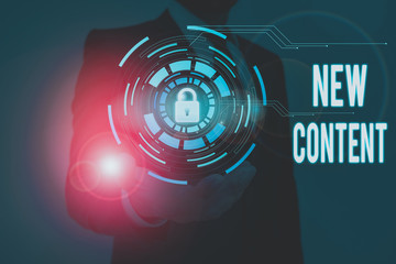 Poster - Writing note showing New Content. Business concept for fresh valuable and relevant information or context of a document