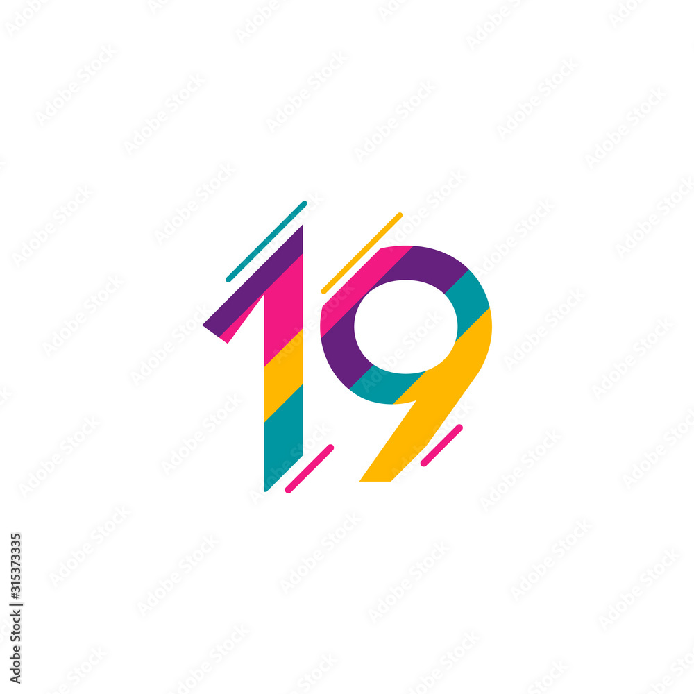 19 Years Anniversary Celebration Full Color Vector Template Design Illustration - obrazy, fototapety, plakaty 