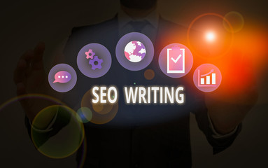 Poster - Handwriting text Seo Writing. Conceptual photo grabbing the attention of the search engines using specific word