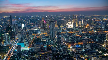 Wall Mural - Aerial sunset view of Bangkok modern skyline, Thailand