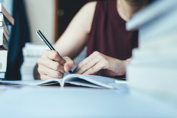 high school,university student study.hands holding pencil writing paper answer sheet.sitting lecture