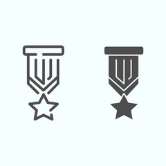 Poster - Star medal line and glyph icon. Honor award vector illustration isolated on white. Prize outline style design, designed for web and app. Eps 10.