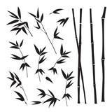 Fototapeta Sypialnia - Set of tropical bamboo elements. Collection of palm leaves on a white background. Vector illustration bundle.