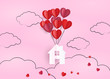 © mirsad - flying House with hearts. Happiness Loving House paper cut