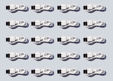 3D Illustration, White USB Cables In A Row On Gray Background