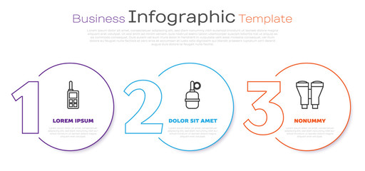 Wall Mural - Set line Walkie talkie , Hand grenade and Binoculars . Business infographic template. Vector