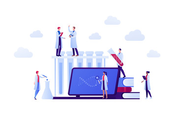 Wall Mural - genetic science and medicine concept. vector flat medical person illustration. scientist male and fe