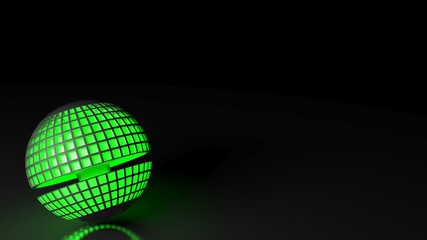 Poster - Green lighted technological globe on black background - 3D rendering illustration