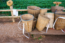 Bamboo Basket Of Hill Tribe,Woven Bamboo Basket Bag With Rope, Tribal Handmade